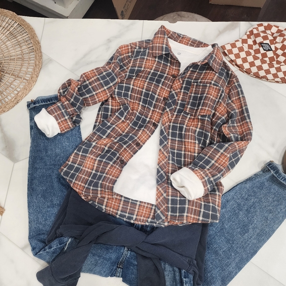 [ COTTON ON] boys size 9-10 plaid coral,gray  long sleeve button up  shirt - Picture 6 of 16